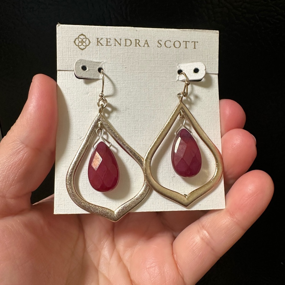 Kendra Scott Gold Frame Earrings with Deep Red Accents